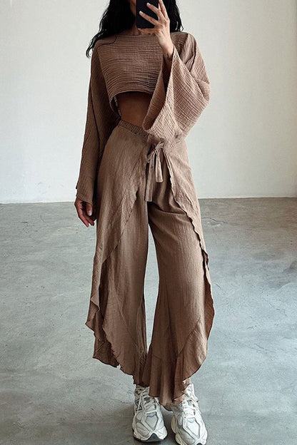 Women Fashion Loose Cotton Linen Long-Sleeve Set
