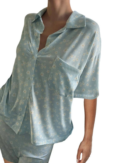Women Casual Floral Printed Short-Sleeve Pajama Set