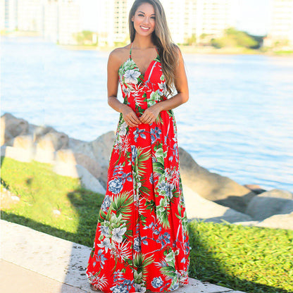 Vestido informal de algodón con cuello en V y estampado floral para mujer