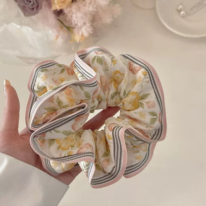 Romantic Green Vintage Oversized Hair Ring Flower Scrunchie