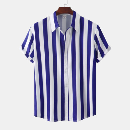 Men's Casual Vacation Stripe Print Short Sleeve Shirt