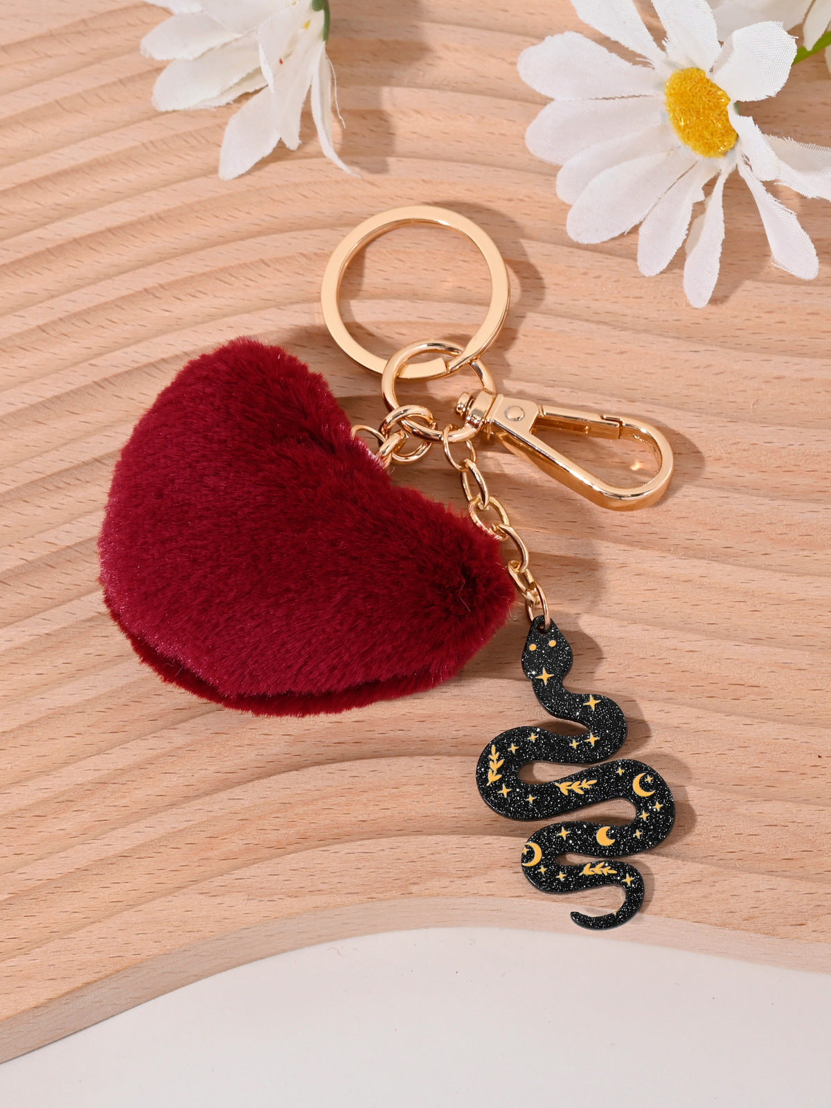 Plush Heart Snake Pendant Keychain Lovable Wind Style