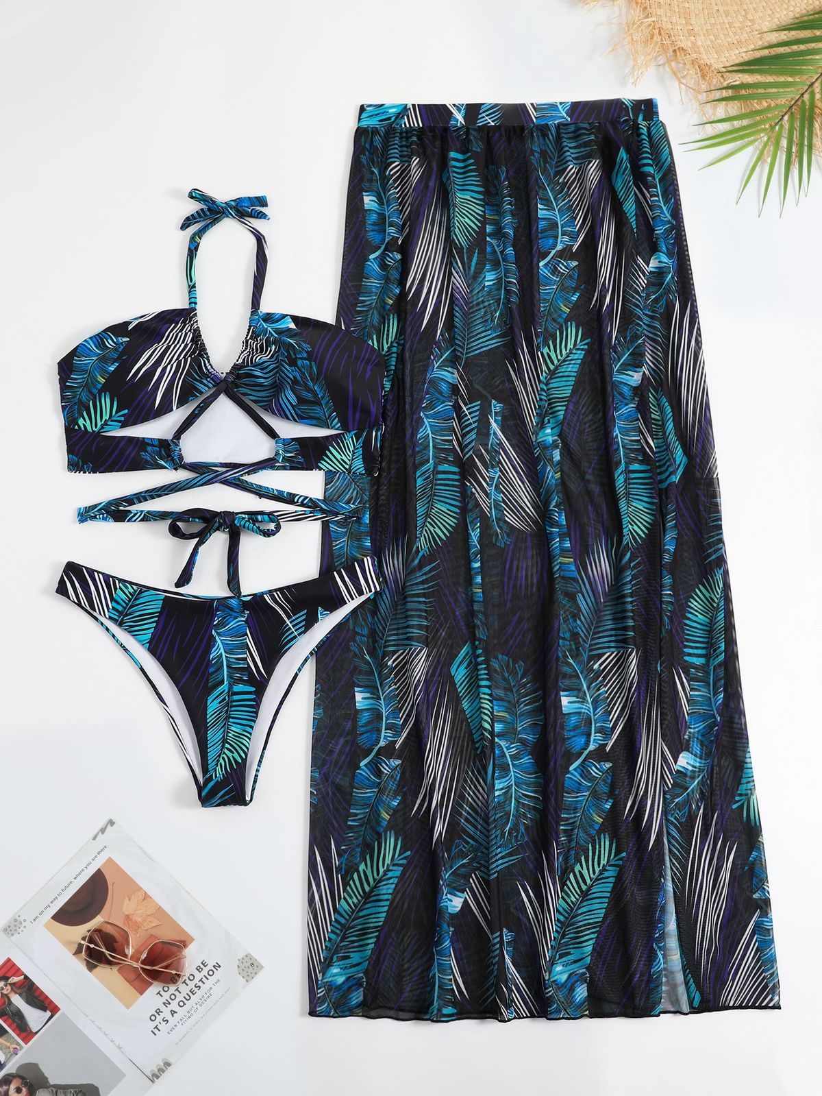 Conjunto de bikini de tres piezas con estampado de moda para mujer