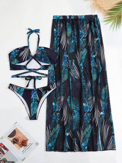 Conjunto de bikini de tres piezas con estampado de moda para mujer