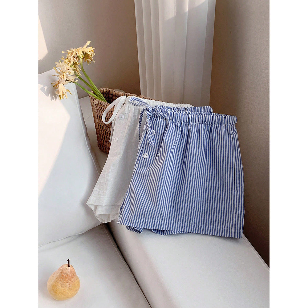 Short d'été décontracté à rayures et cordon de serrage pour femme - Bermuda ample en polyester