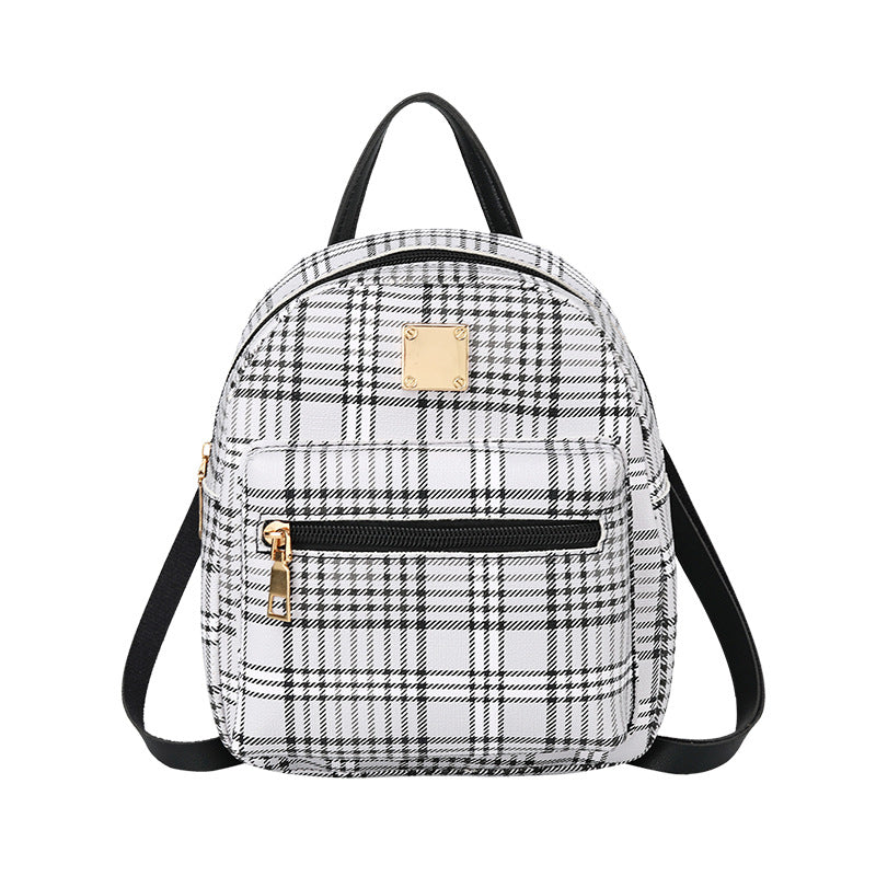 Women Casual Plaid Backpack with PU Material
