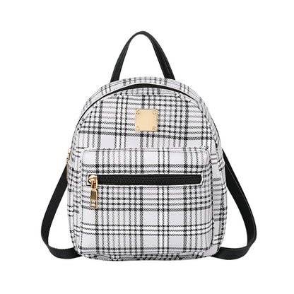 Women Casual Plaid Backpack with PU Material