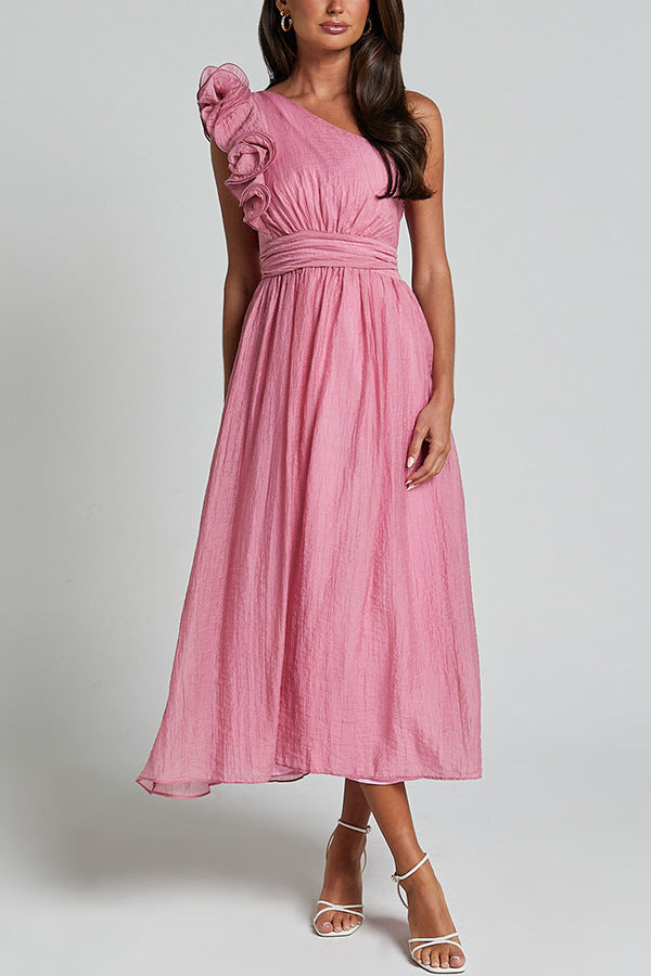 Women Fashion Solid Color Shoulder Backless Dress