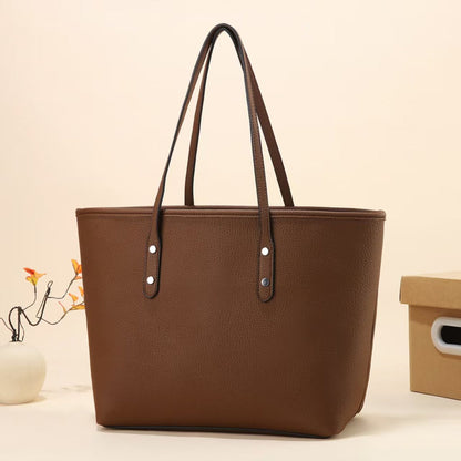 Simple Solid Color Large Capacity PU Tote Bag