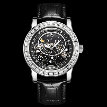 Men Casual Rotating Sky Star Rhinestone Waterproof Watch - Stylish and Durable