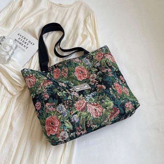 Bolso tote de lona con estampado floral para mujer