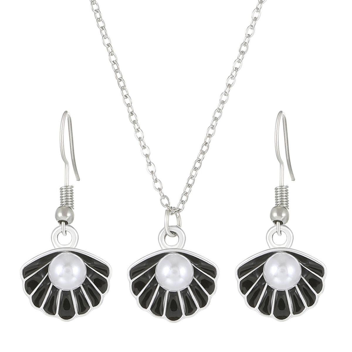 Fashion Exquisite Pearl Shell Necklace Earrings Set - Marine Organisms Style