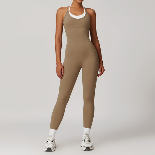 Women Fashion Fake Two-Piece Contrast Color Yoga Jumpsuit
