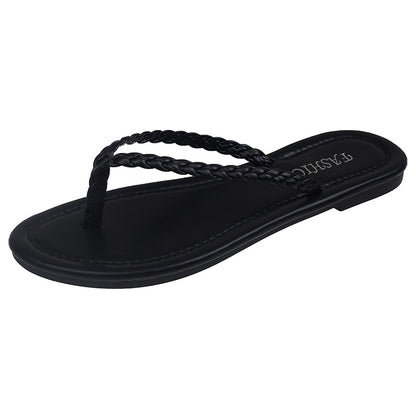 Chanclas de tiras tejidas con punta redonda para mujer de talla grande
