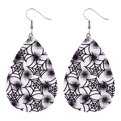 Halloween Women Fashion Leather Pumpkin Skull Earrings