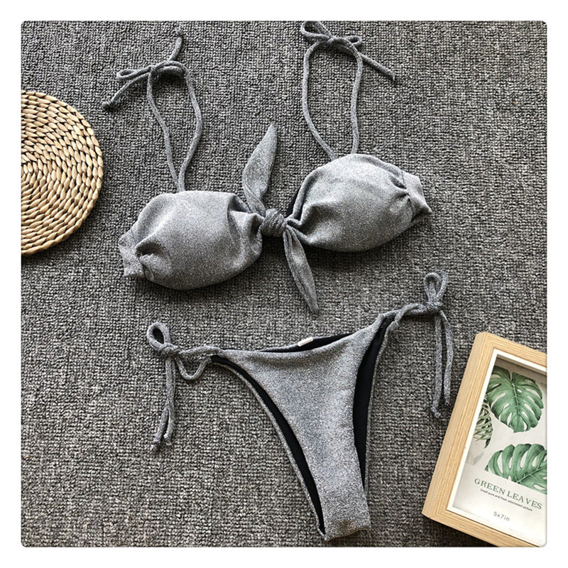 Bikini sexy con tirantes de color sólido para mujer