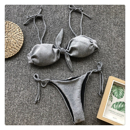 Bikini sexy con tirantes de color sólido para mujer