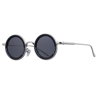 Gafas de sol redondas clásicas con montura metálica y colores sólidos para hombre
