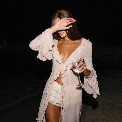 Traje de baño sexy de manga larga de color sólido a la moda para mujer