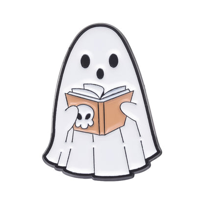 Gothic White Funny Ghost Brooch Halloween Pumpkin Metal Badge