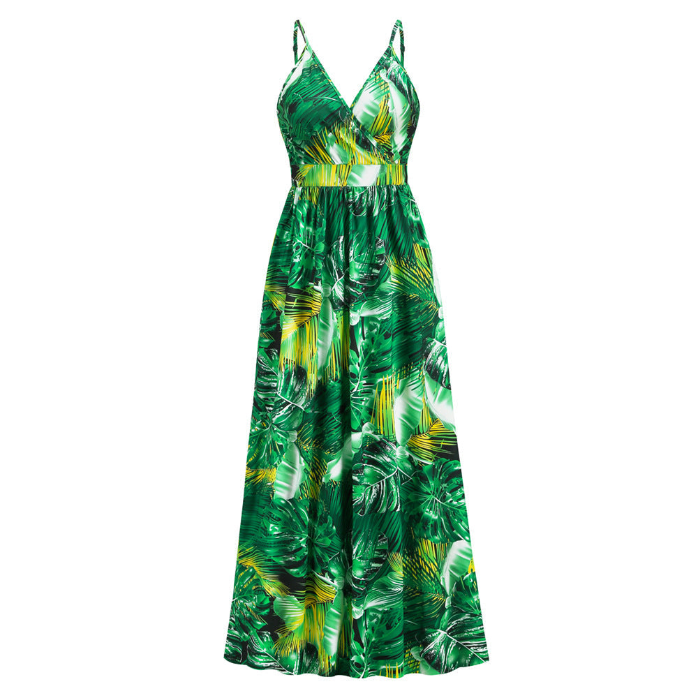 Summer Women Fashion Bohemian Style Sexy V Neck Floral Dress