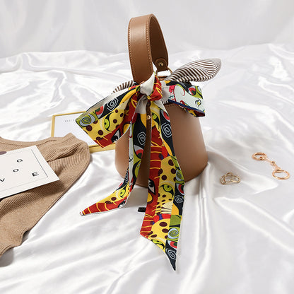Banda para el cabello estampada a la moda para mujer, bolso con asa, bufanda de cinta