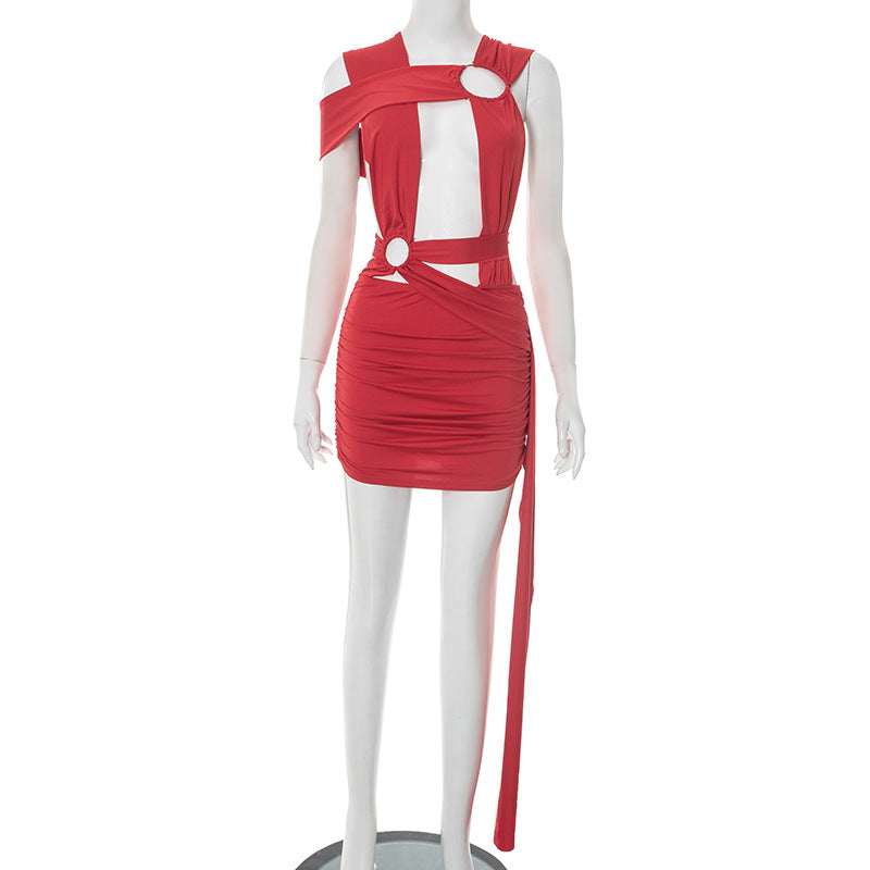 Vestido corto sin mangas con diseño irregular con aberturas cruzadas para mujer