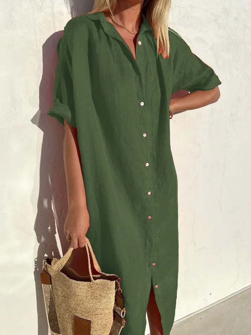 Vestido largo elegante informal de manga corta para mujer