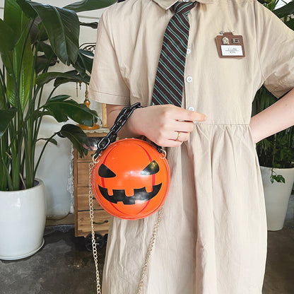 Women Fashion Creative Funny Halloween Pumpkin Devil Acrylic Chain Messenger Bag
