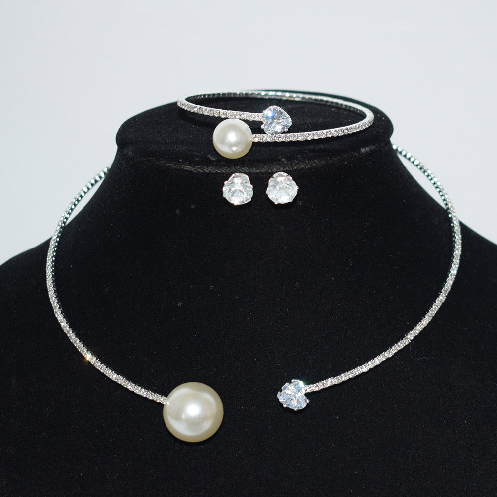 Women Fashion Simple Elegant Zircon Jewelry Trio Set