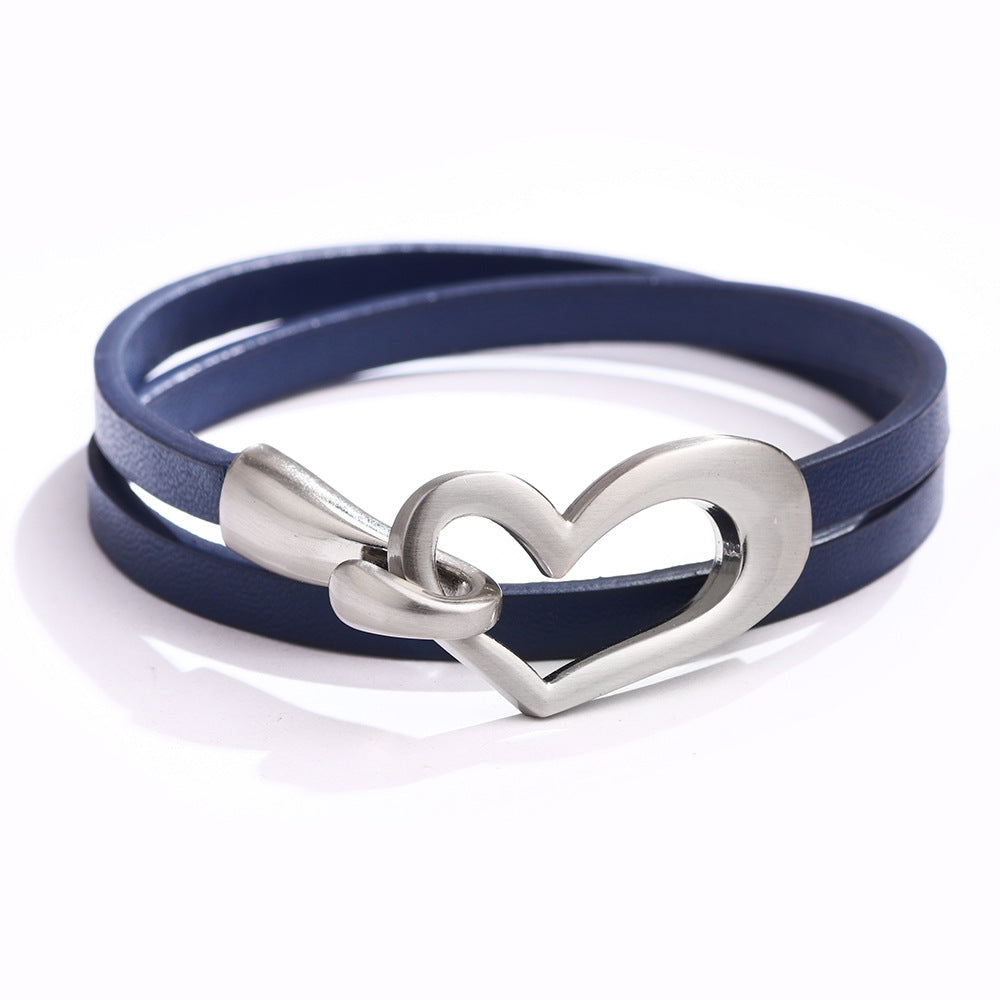 Women Fashion Solid Color Love Buckle Double Layer Alloy Bracelet