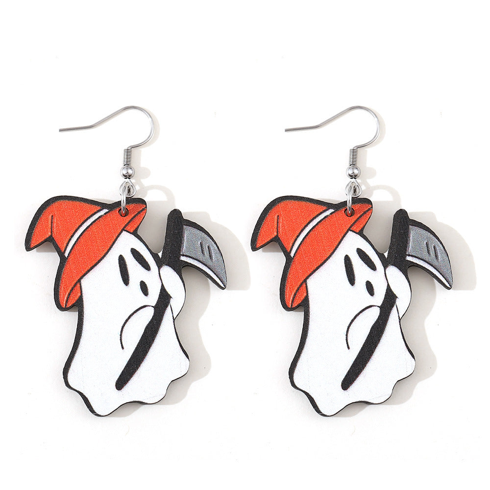 Halloween Women Double-Sided Wooden Earrings with Cartoon Creatures