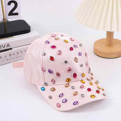 Gorra de béisbol informal de color liso con diamantes de imitación para mujer