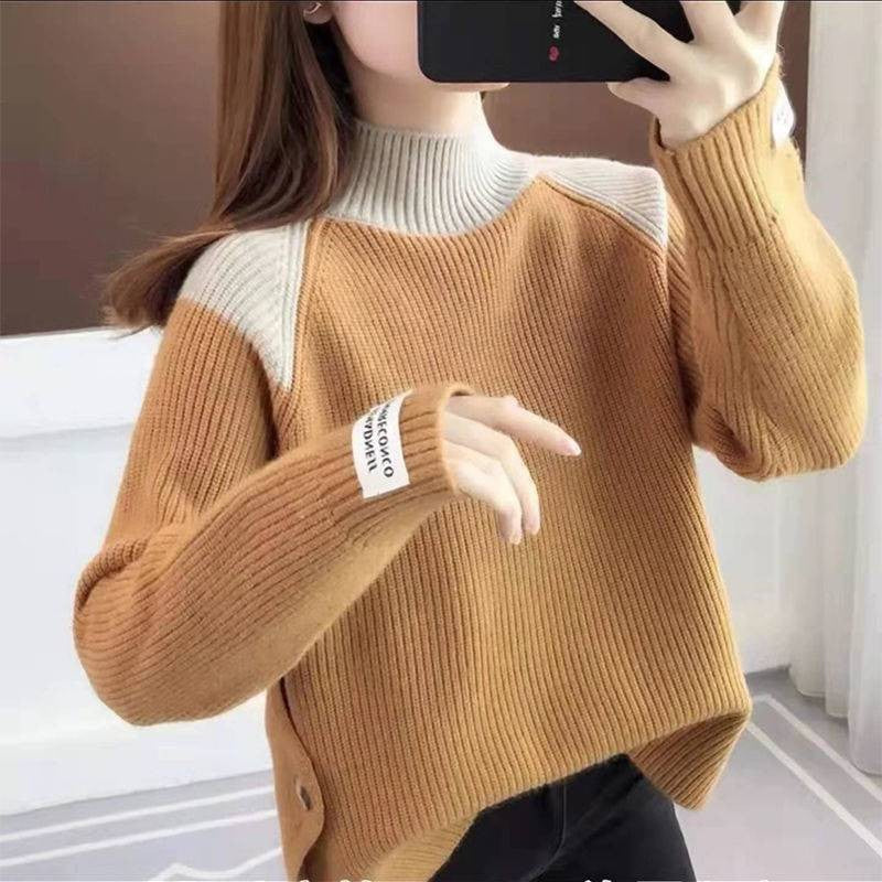 Autumn And Winter Women'S Casual Contrast Color Sweater