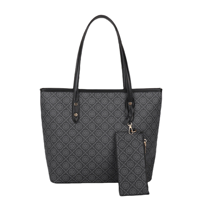 Vintage Large Capacity Printed Tote Bag with Zipper Closure