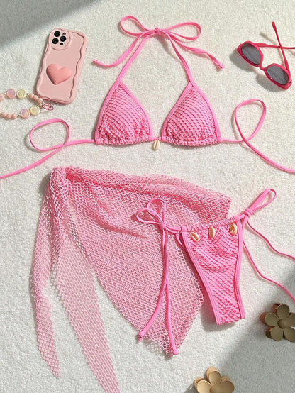 Traje de baño sexy de color sólido con agujeros para mujer