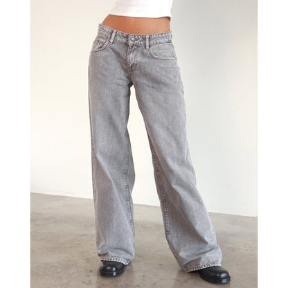 Vaqueros rectos de cintura baja de color liso retro casual para mujer