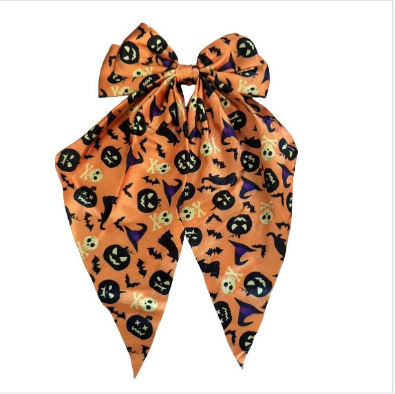 Anillo para el cabello con estampado de calabaza y calavera de Halloween para mujer