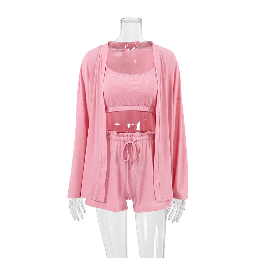 Women Fashion Sexy Ice Silk Comfortable Pajamas Set