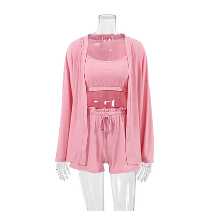 Women Fashion Sexy Ice Silk Comfortable Pajamas Set