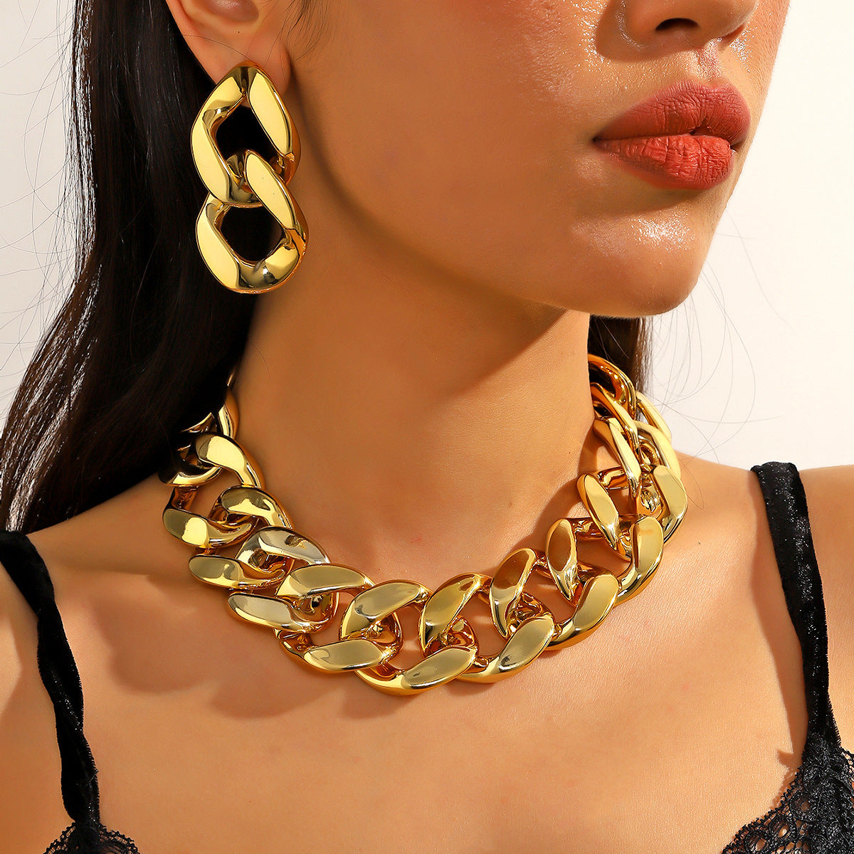 Ensemble de bijoux en acrylique à la personnalité hip-hop exagérée