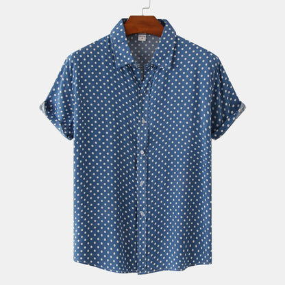 Men Casual Vacation Polka Dot Print Short Sleeve Shirt