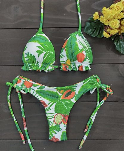 Bikini sexy con cuello halter y estampado multicolor para mujer