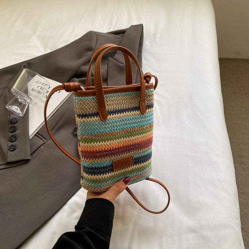 Sac en paille tissé de couleur contrastée pour femme