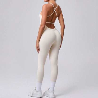 Combinaison de yoga dos nu à bretelles spaghetti sans coutures pour femme