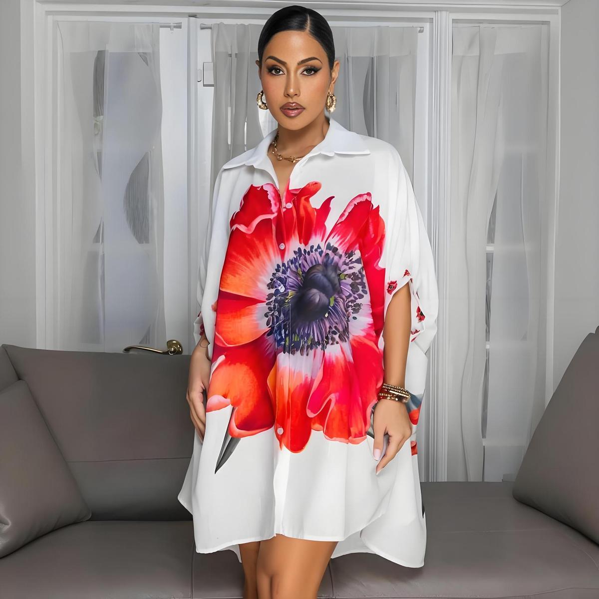 Vestido tipo cárdigan informal con estampado floral para mujer, elegante, de poliéster