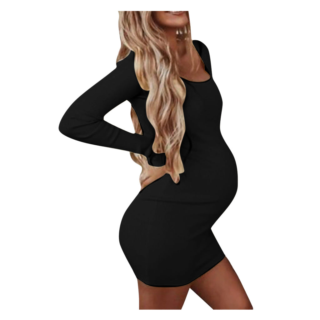 Vestido casual de manga larga de color liso para embarazadas