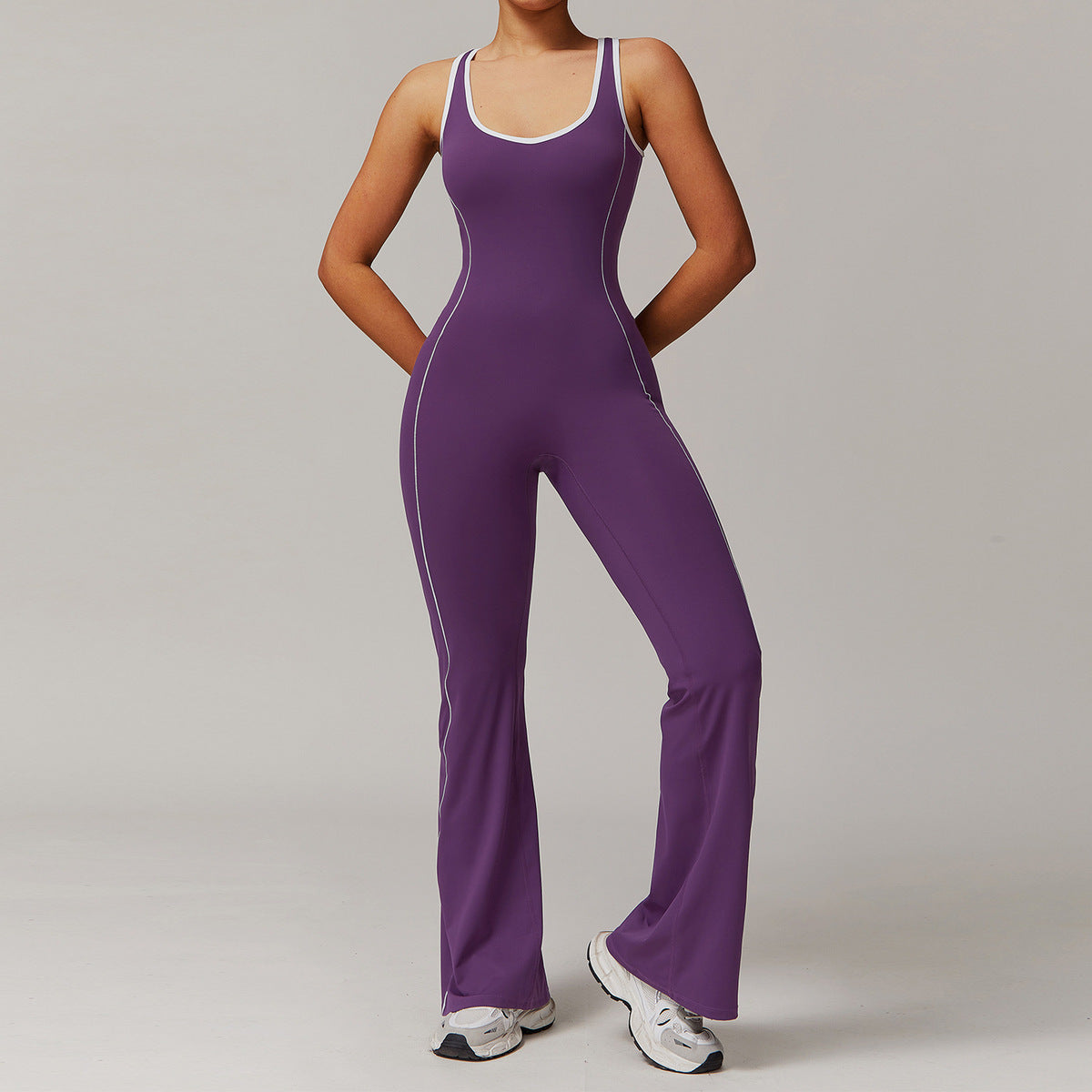 Women Yoga Contrast Stitching Backless Jumpsuits