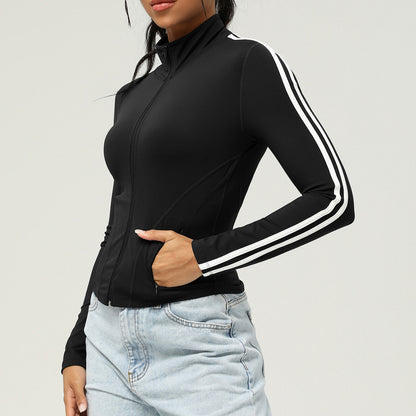 Chaqueta informal de manga larga con contraste de color para mujer