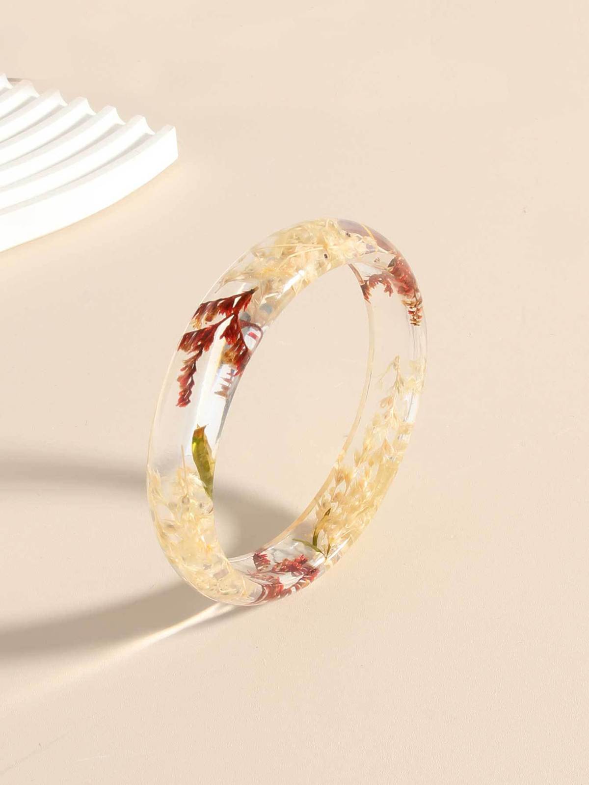 Women Fashion Transparent Multicolor Dried Flower Resin Bracelet